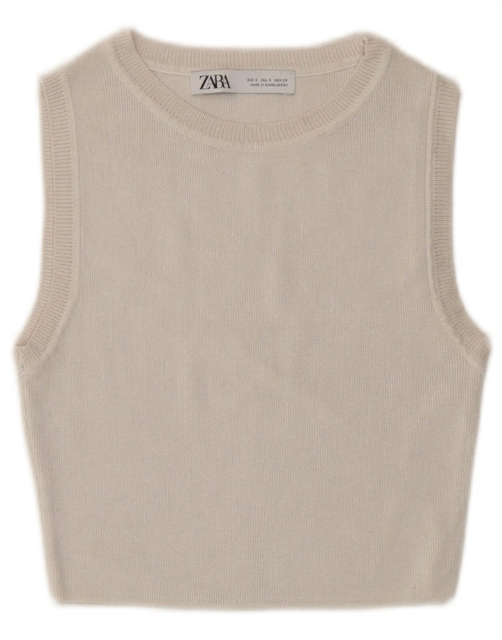Zara Womens Pullover Crop Top UK 8 Small Off White Viscose