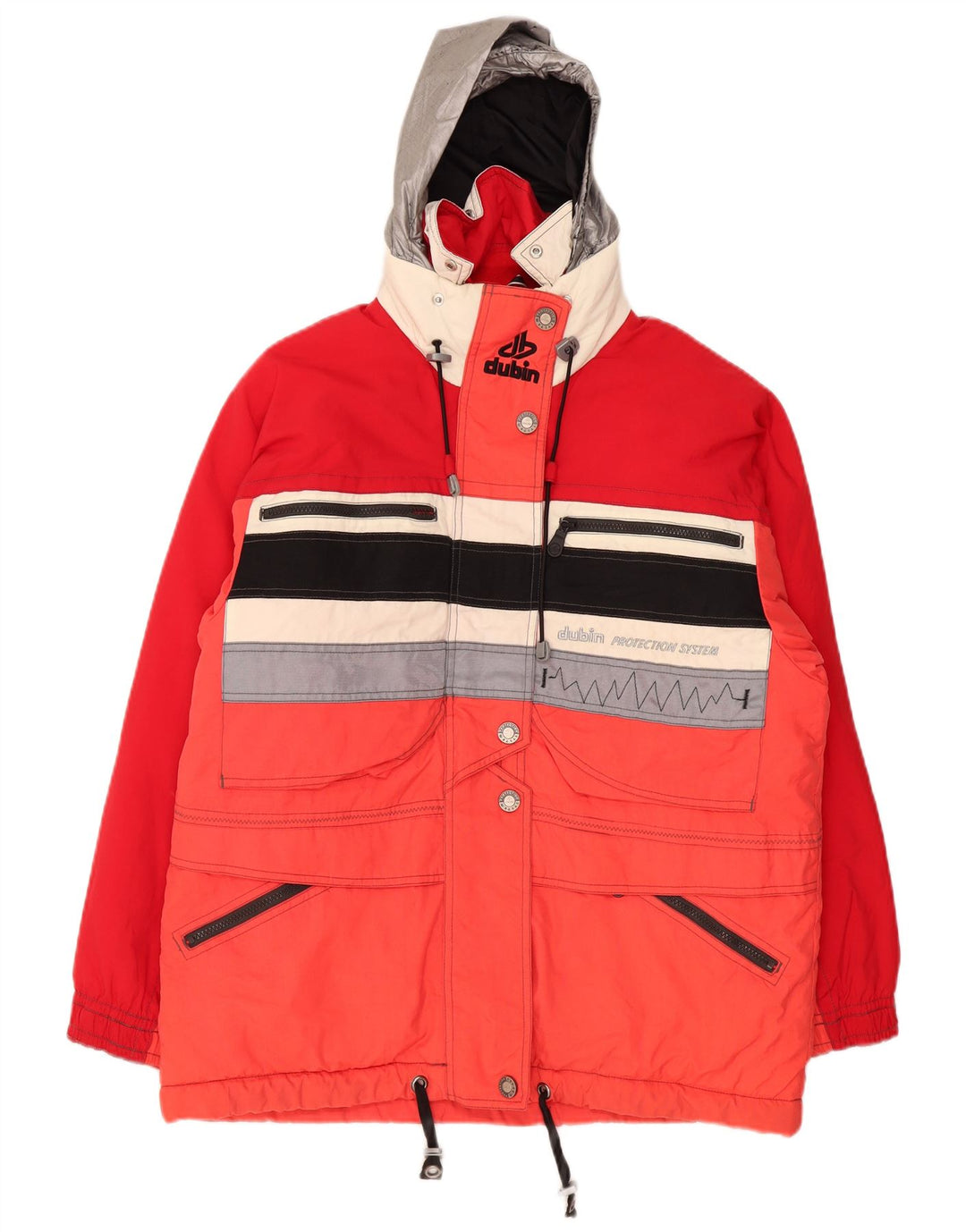 Dubin Womens Hooded Oversized Ski Jacket IT 44 Medium Red Colourblock