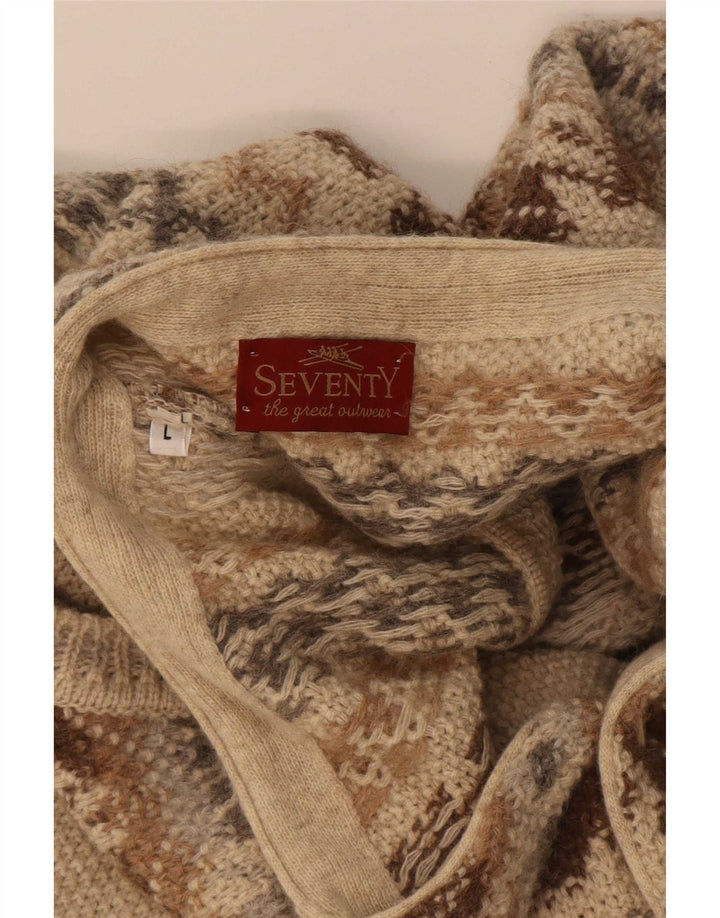 Seventy Mens Sleeveless Cardigan Sweater Large Beige Geometric Wool