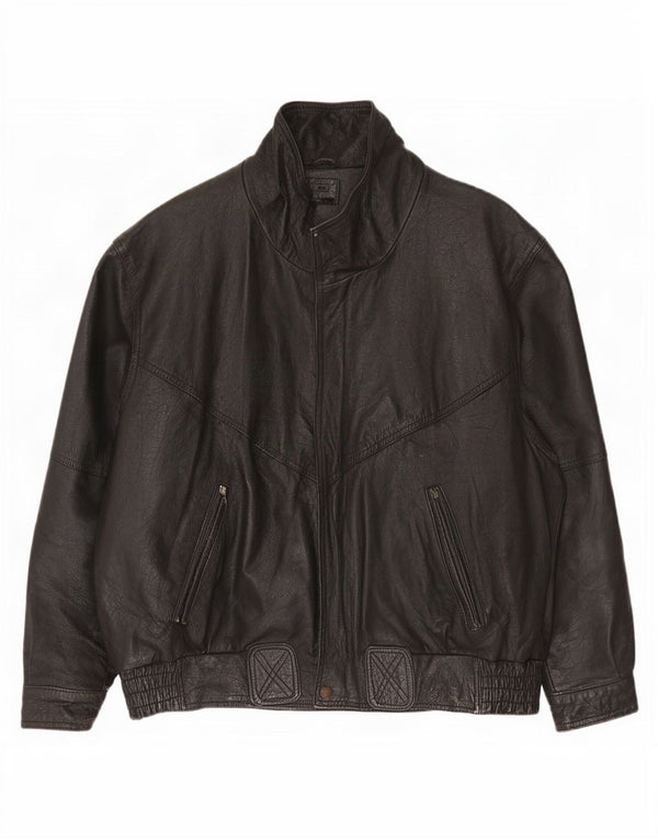 Vintage Mens Loose Fit Leather Jacket EU 48 Medium Black