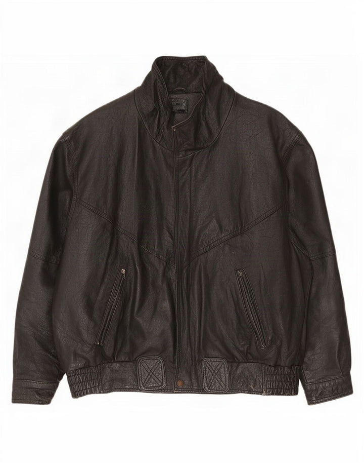 Vintage Mens Loose Fit Leather Jacket EU 48 Medium Black
