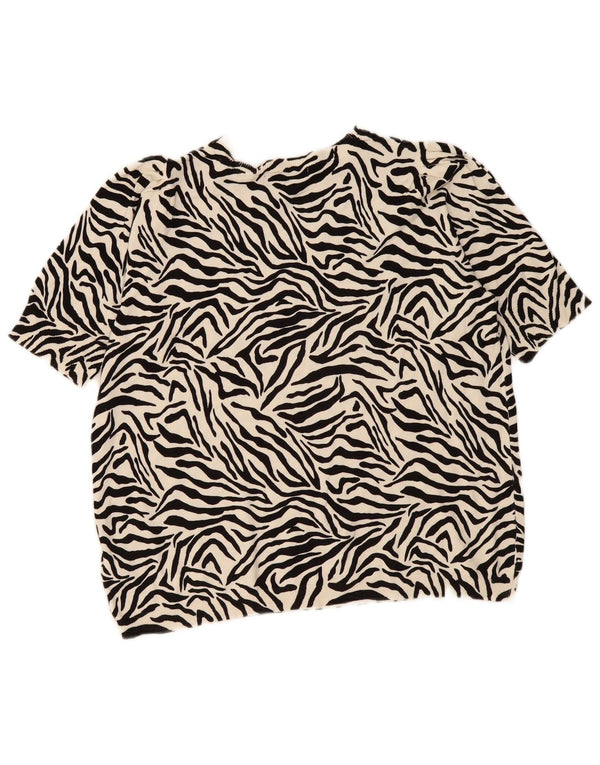 Marks & Spencer Womens Blouse Top UK 18 XL Off White Animal Print Viscose