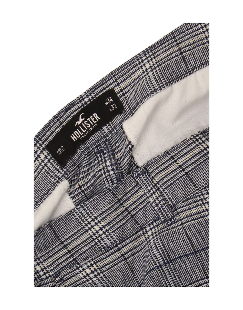 HOLLISTER Mens Slim Chino Trousers W34 L32 Grey Check Polyester Vintage Hollister and Second-Hand Hollister from Messina Hembry 
