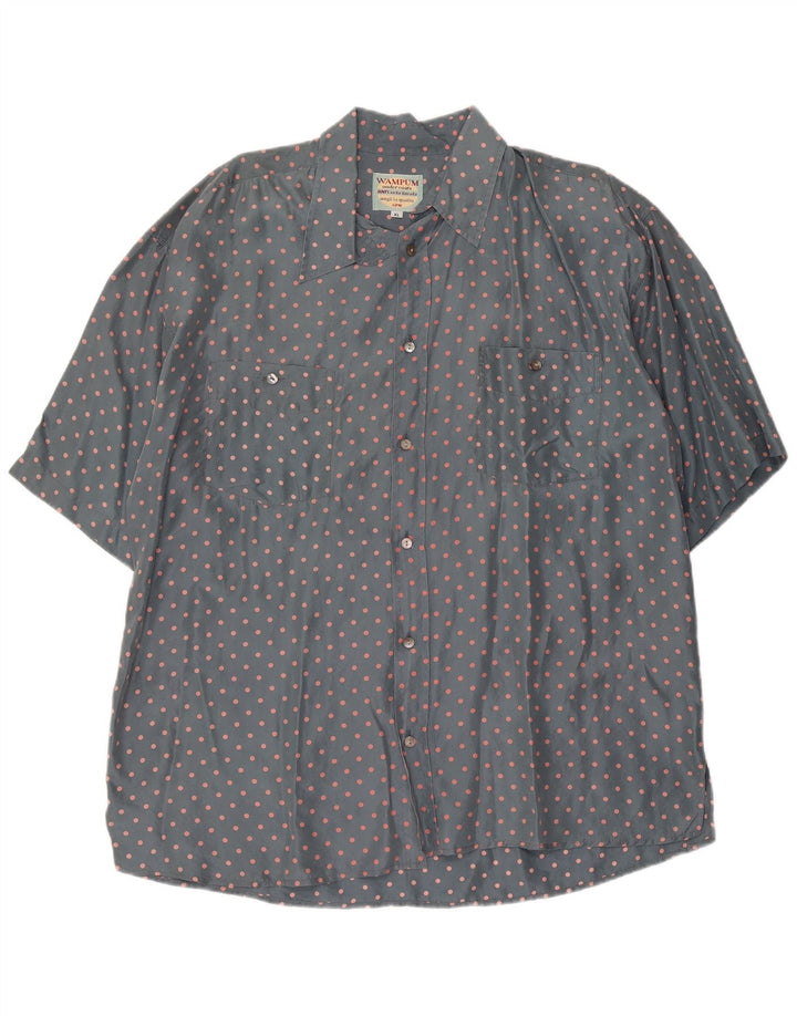 WAMPUM Mens Short Sleeve Shirt XL Grey Spotted Silk