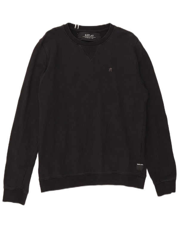 Replay Womens Sweatshirt Jumper UK 16 Large Black Cotton