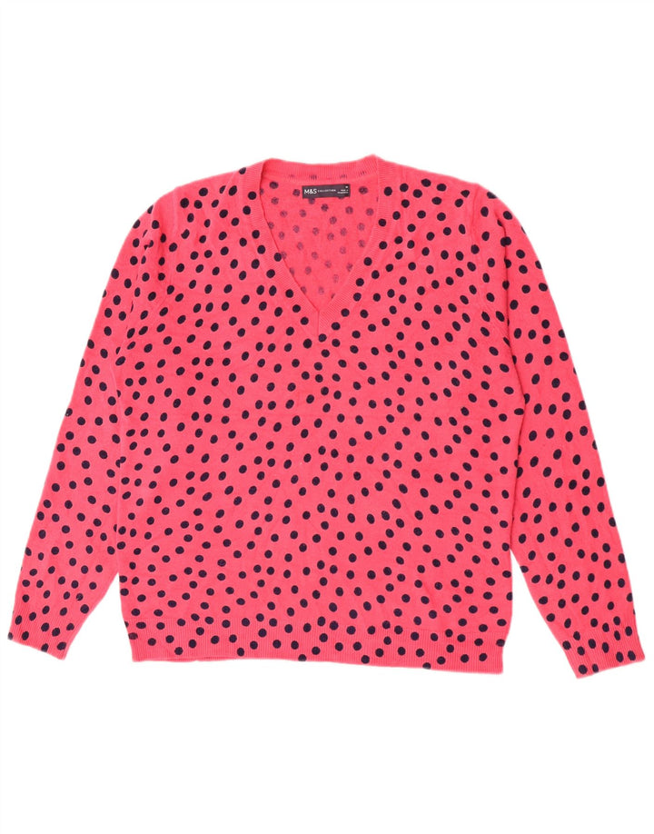 Marks & Spencer Womens V-Neck Jumper Sweater UK 14 Medium Pink Polka Dot