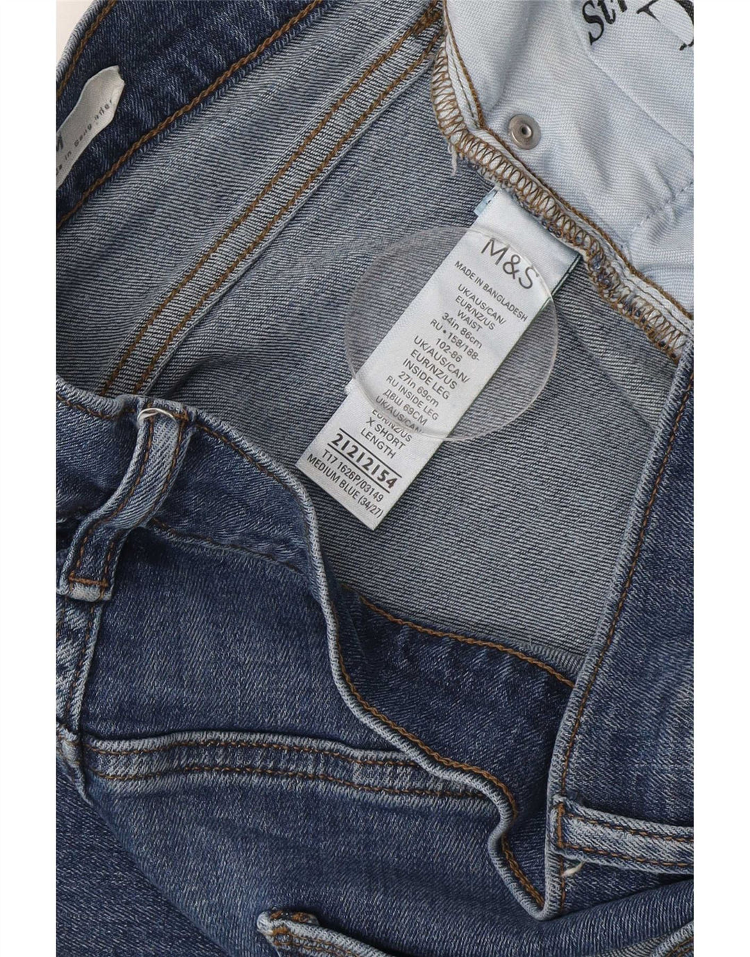 Marks & Spencer Mens Slim Jeans W34 L27 Blue Cotton