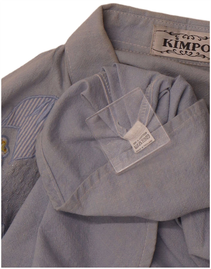 VINTAGE Womens Shirt UK 18 XL Blue Floral Cotton Retro