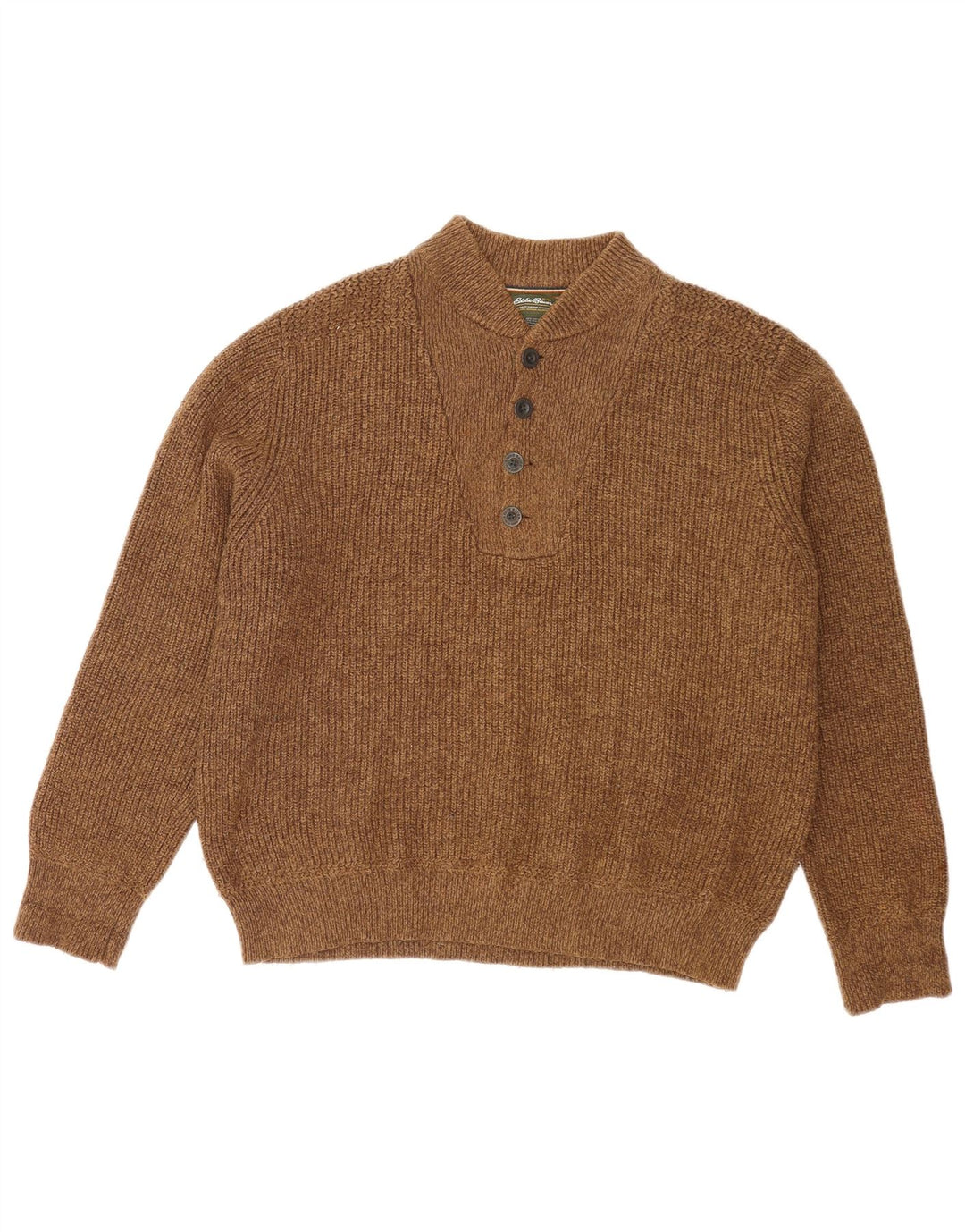 Eddie Bauer Mens Button Neck Jumper Sweater Medium Brown Flecked