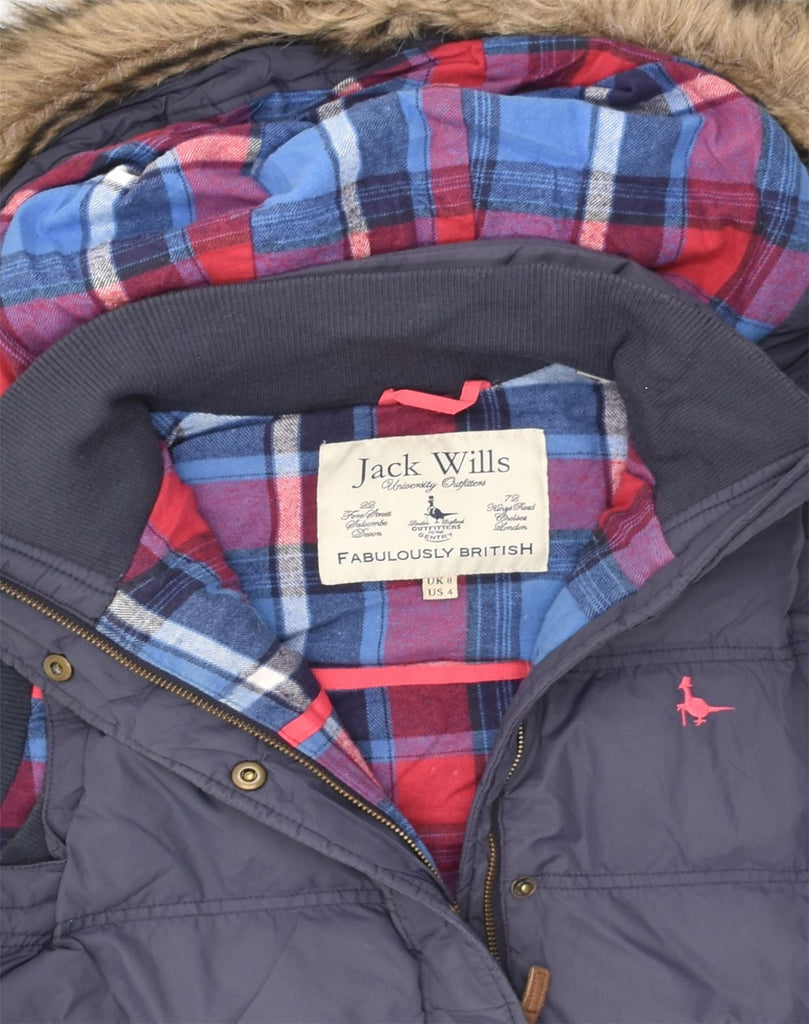 JACK WILLS Womens Hooded Padded Gilet UK 8 Small  Navy Blue Nylon | Vintage Jack Wills | Thrift | Second-Hand Jack Wills | Used Clothing | Messina Hembry 