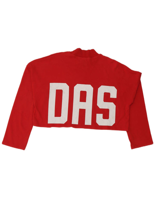 Adidas Womens Crop Oversized Graphic Top Long Sleeve UK 16 Large Red Cotton