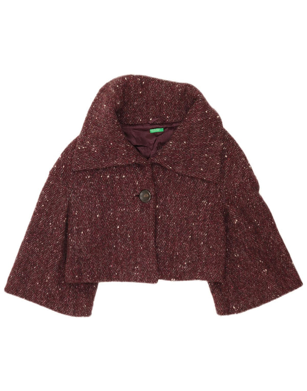 Benetton Womens Bolero Jacket IT 42 Medium Burgundy Flecked Wool