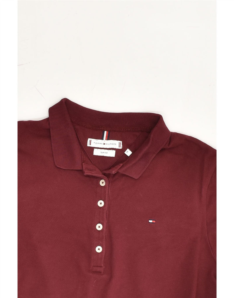 TOMMY HILFIGER Womens Slim Fit Polo Shirt UK 12 Medium Maroon Cotton | Vintage Tommy Hilfiger | Thrift | Second-Hand Tommy Hilfiger | Used Clothing | Messina Hembry 