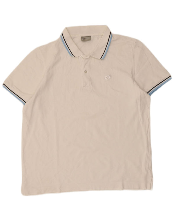 Lotto Mens Polo Shirt Large White Striped Cotton