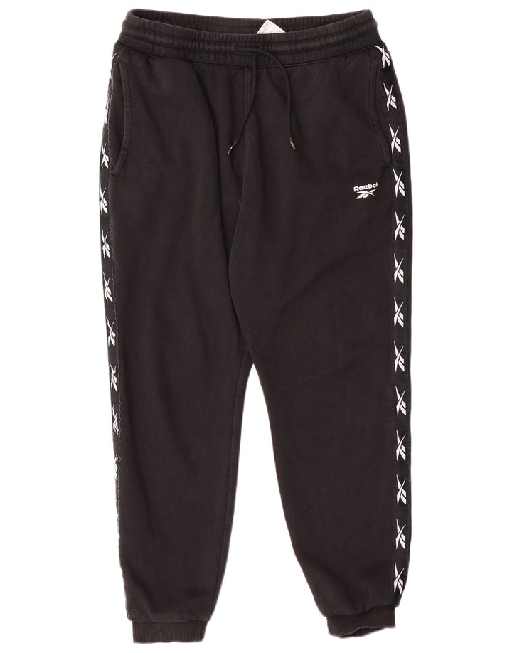 REEBOK Mens Graphic Tracksuit Trousers Joggers Medium  Black Cotton