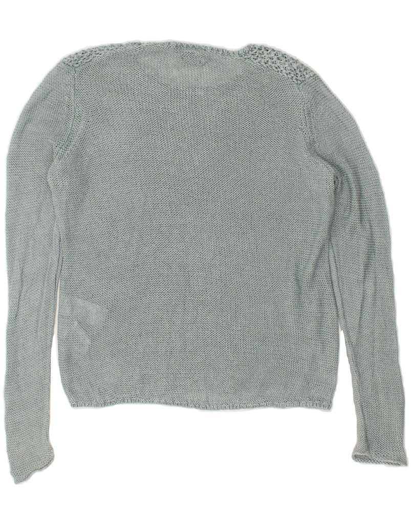 TOMMY HILFIGER Womens Boat Neck Jumper Sweater UK 12 Medium Grey Linen | Vintage Tommy Hilfiger | Thrift | Second-Hand Tommy Hilfiger | Used Clothing | Messina Hembry 