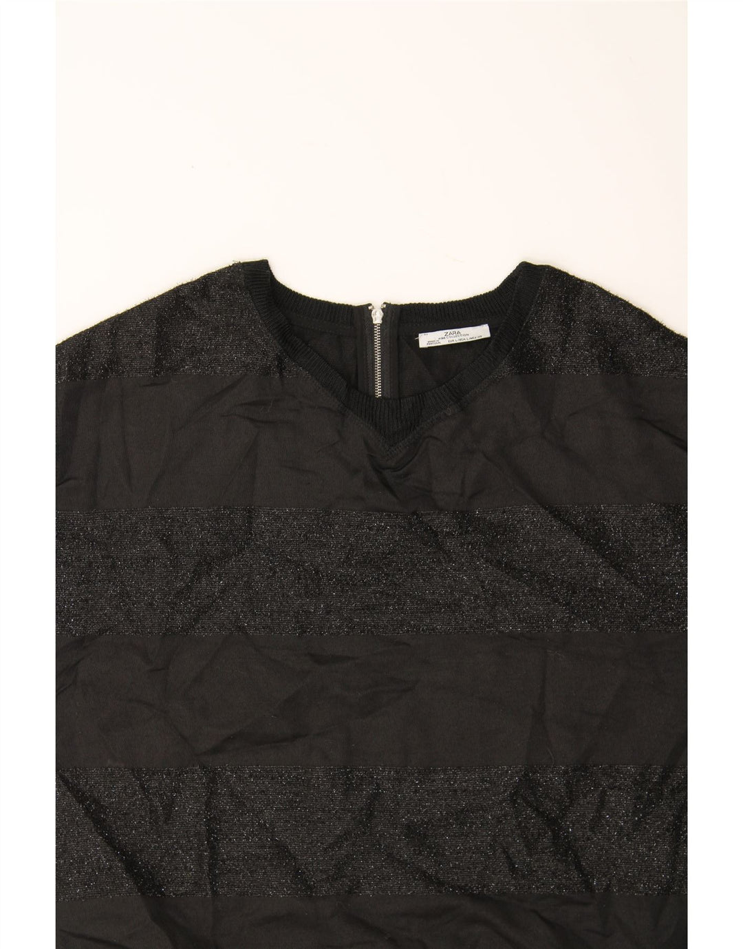 ZARA Womens 3/4 Sleeve Blouse Top UK 16 Large Black Striped Polyester Vintage Zara and Second-Hand Zara from Messina Hembry 
