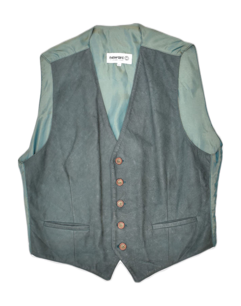 VINTAGE Mens Leather Waistcoat IT 50 Medium Green Leather | Vintage | Thrift | Second-Hand | Used Clothing | Messina Hembry 