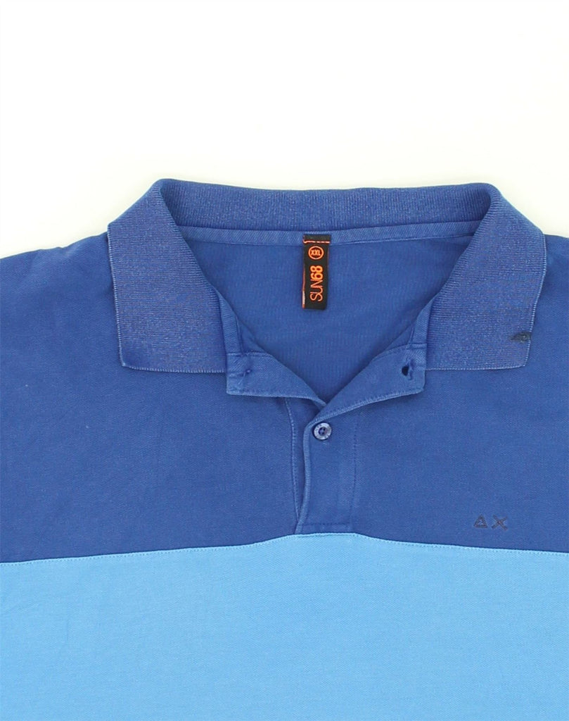 SUN68 Mens Polo Shirt 2XL Blue Colourblock Cotton | Vintage Sun68 | Thrift | Second-Hand Sun68 | Used Clothing | Messina Hembry 