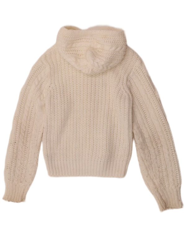 FB Sister Womens Hooded Full Zip Cardigan Sweater UK 10 Small White Acrylic