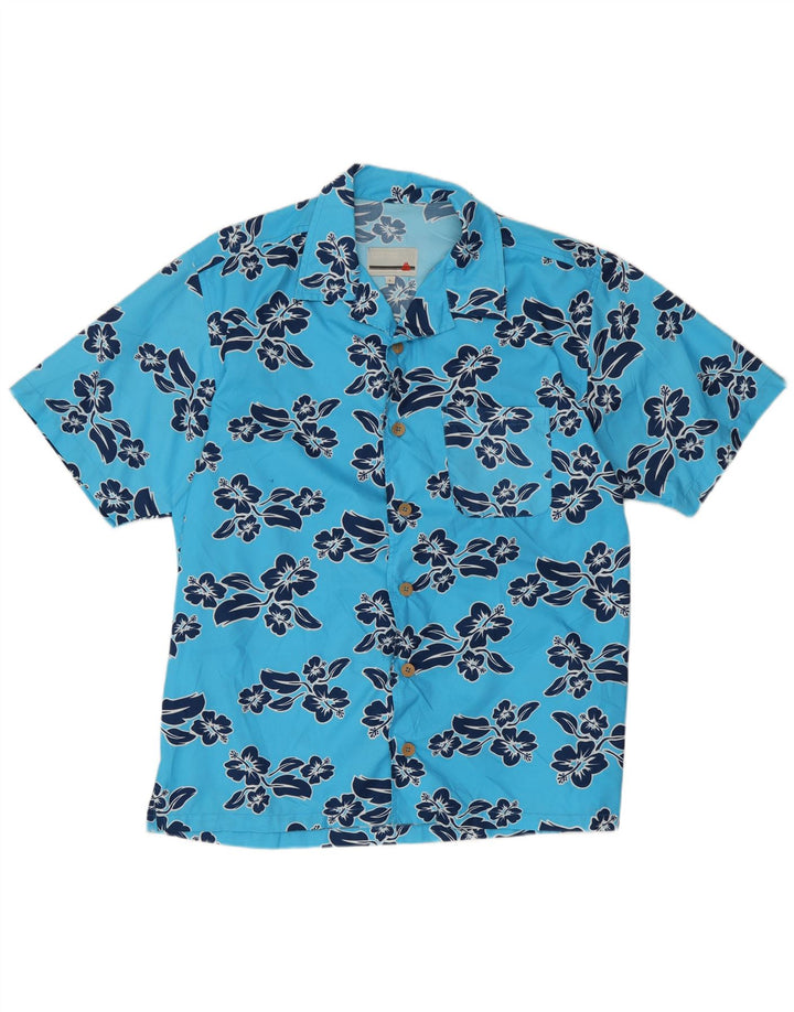 Astrolabio Mens Short Sleeve Shirt Large Blue Floral Polyester