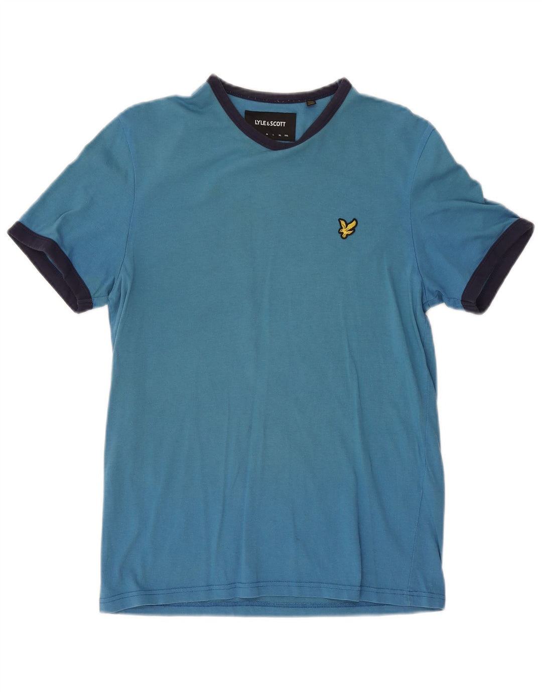 Lyle & Scott Mens T-Shirt Top Small Blue Colourblock Cotton