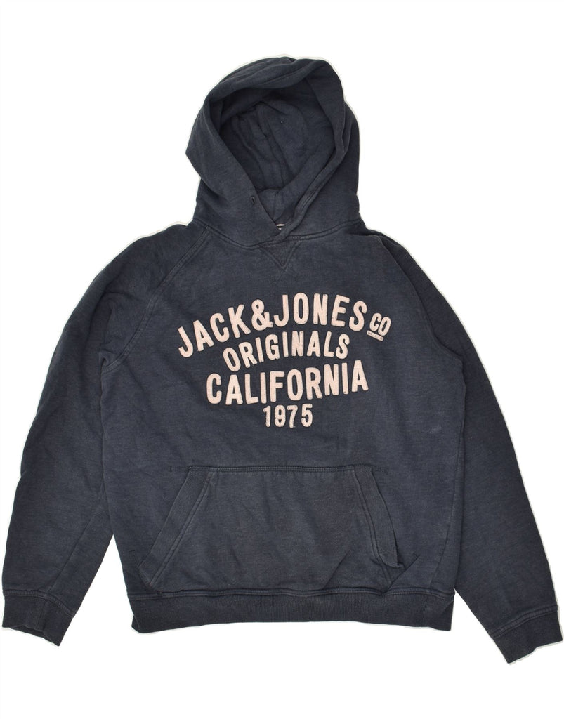 JACK & JONES Womens Graphic Hoodie Jumper UK 16 Large Navy Blue Cotton | Vintage Jack & Jones | Thrift | Second-Hand Jack & Jones | Used Clothing | Messina Hembry 