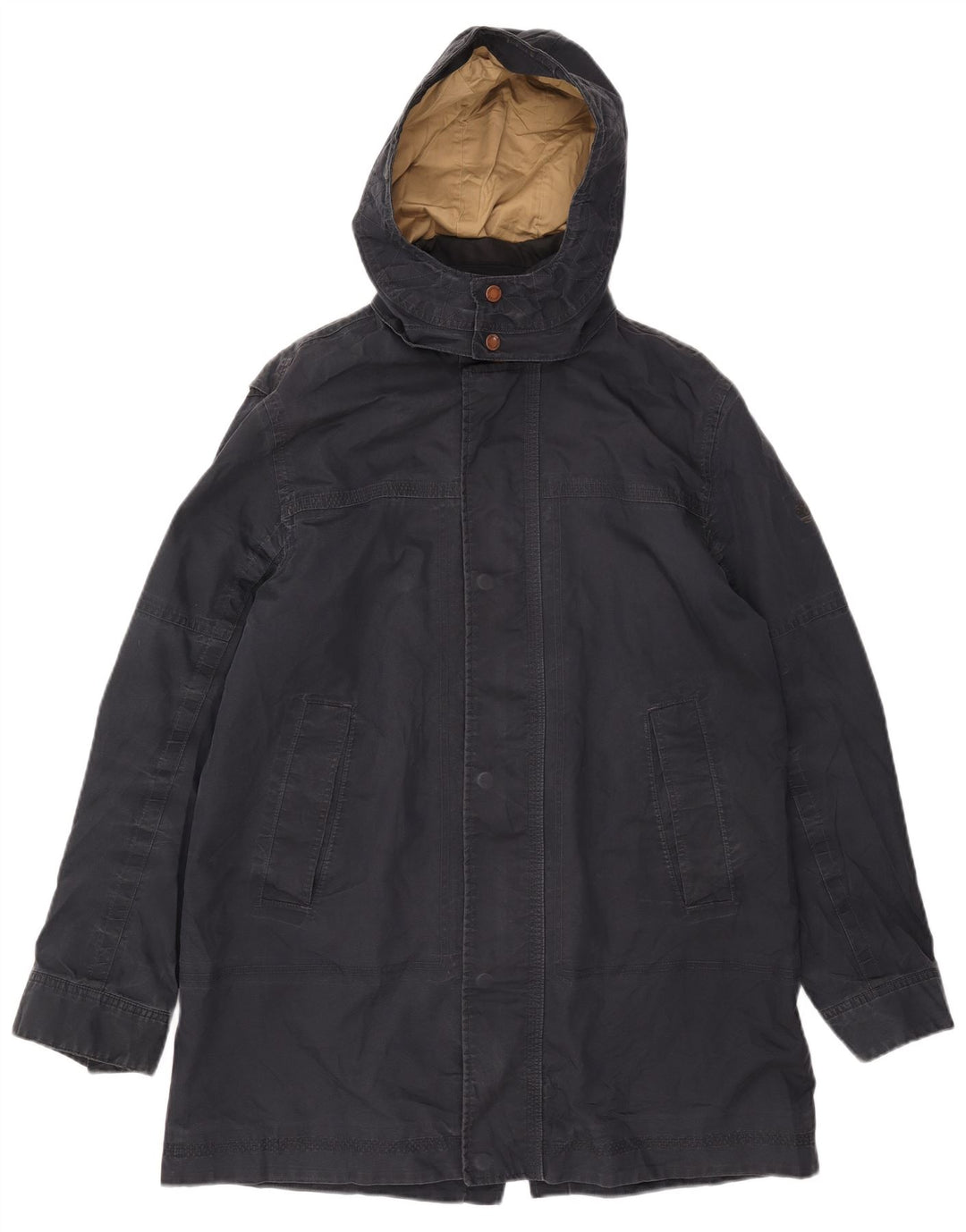 TIMBERLAND Mens Hooded Parka Jacket UK 40 Large Navy Blue Cotton