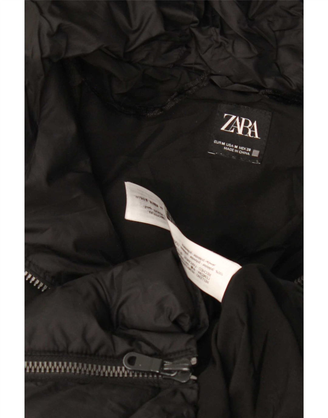 Zara Womens Hooded Padded Coat UK 14 Medium Black Polyester