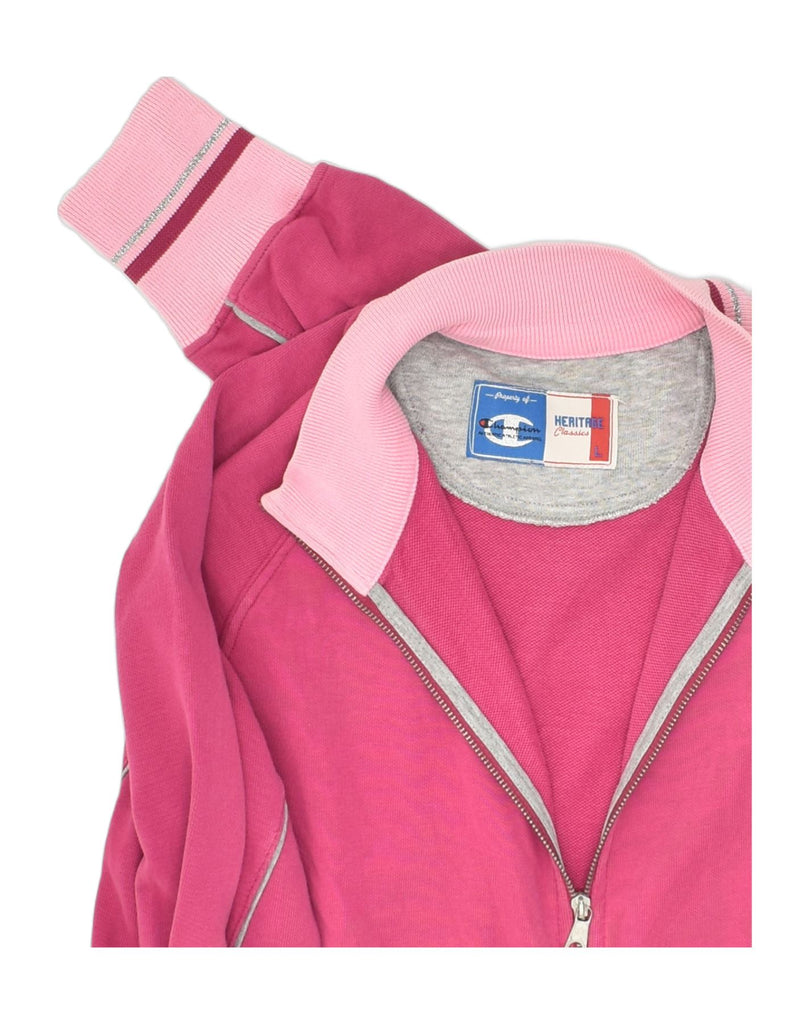 CHAMPION Womens Tracksuit Top Jacket UK 16 Large Pink Cotton | Vintage Champion | Thrift | Second-Hand Champion | Used Clothing | Messina Hembry 