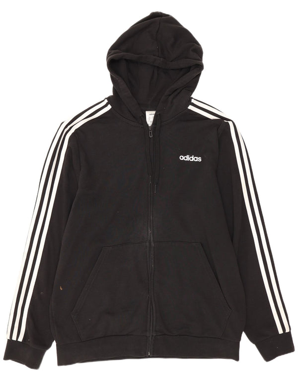 Adidas Mens Zip Hoodie Sweater Large Black Cotton