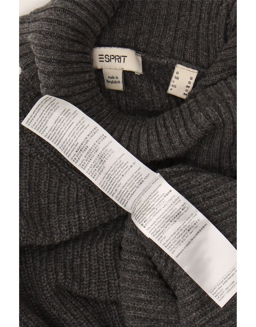 ESPRIT Womens Roll Neck Jumper Sweater UK 10 Small Grey Cotton