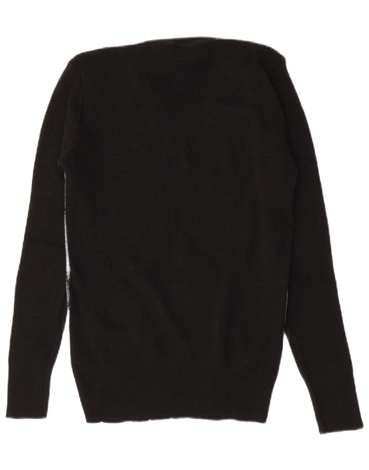 Vintage Mens V-Neck Jumper Sweater IT 52 Large Black Chevron Polyacrylic
