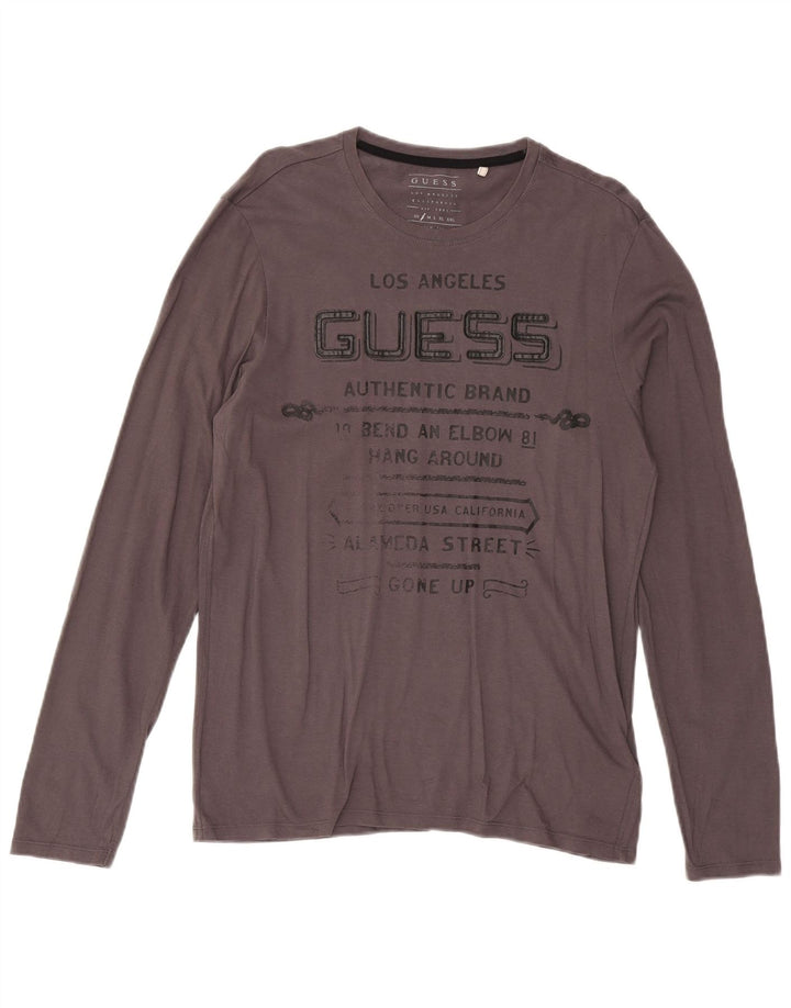 Guess Mens Graphic T-Shirt Long Sleeve Small Grey Cotton