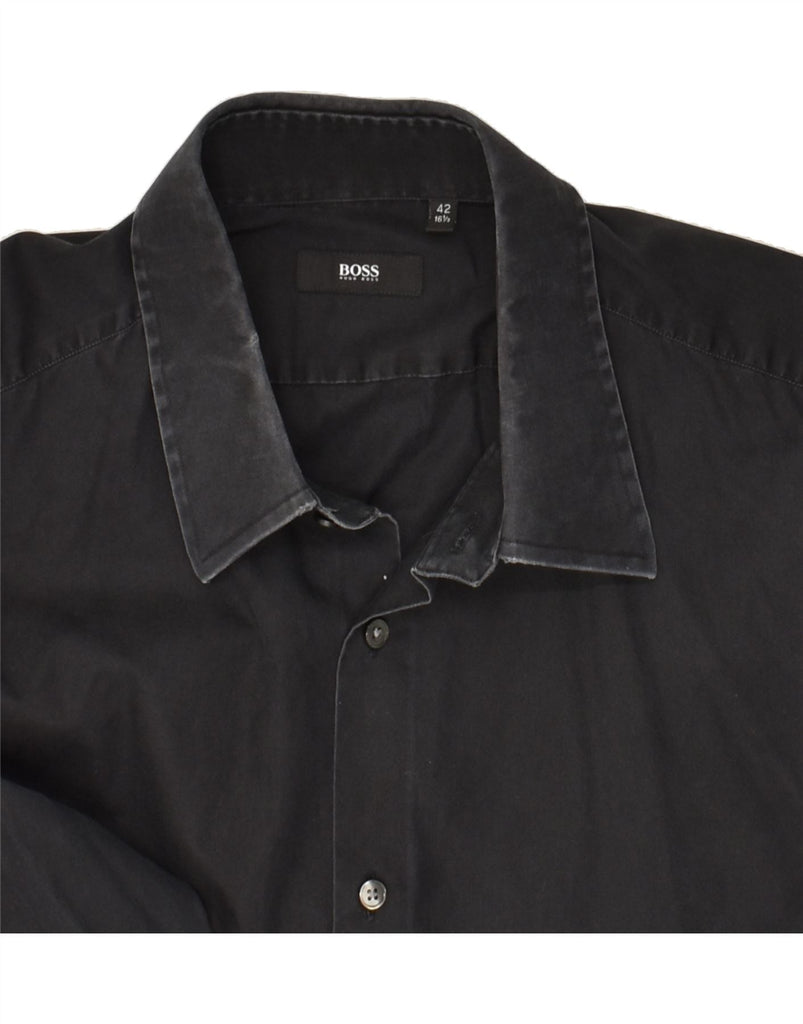 HUGO BOSS Mens Shirt Size 16 1/2 42 Large Black Cotton | Vintage Hugo Boss | Thrift | Second-Hand Hugo Boss | Used Clothing | Messina Hembry 