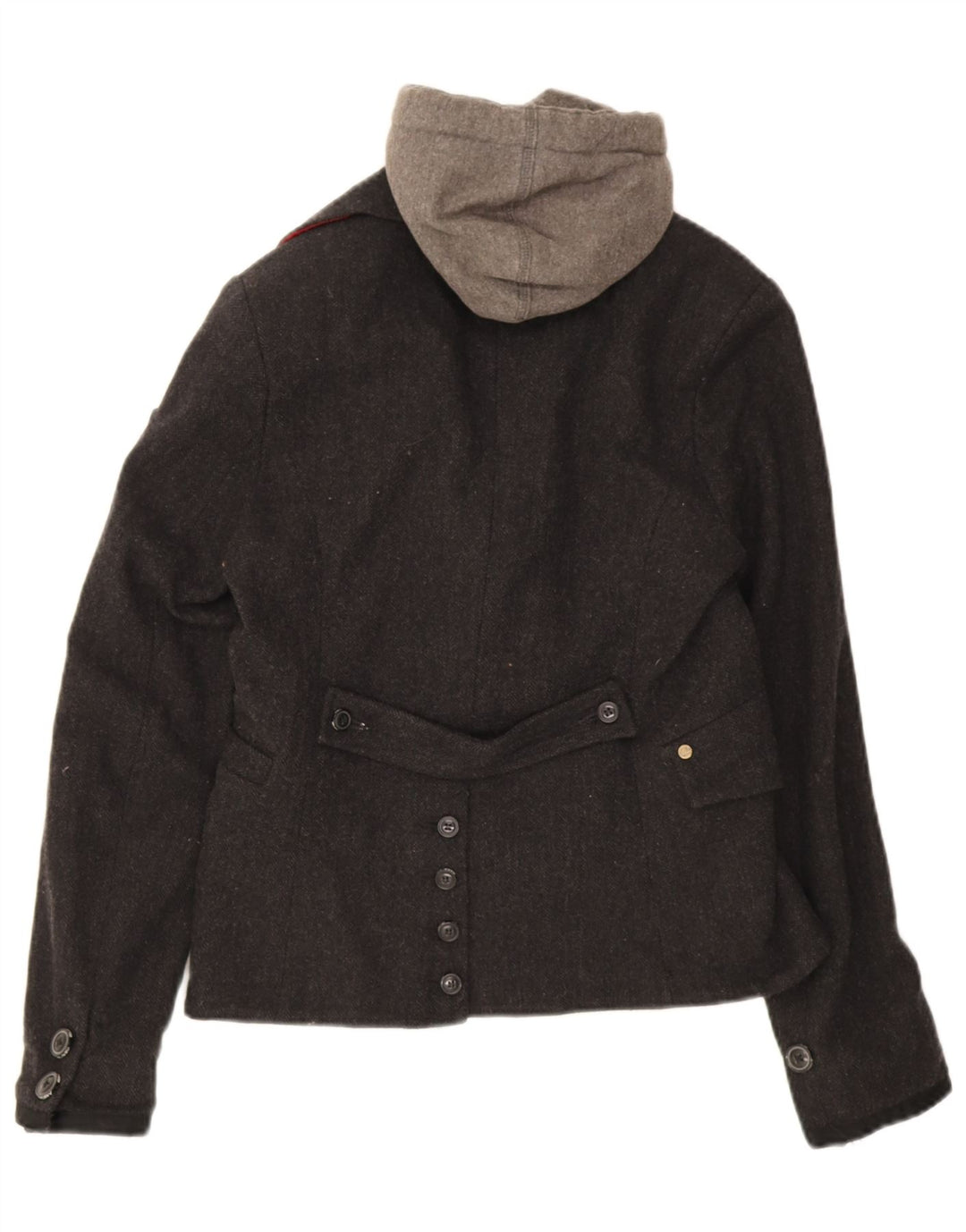 Superdry Womens 2 Button Hooded Blazer Jacket UK 12 Medium Grey Herringbone