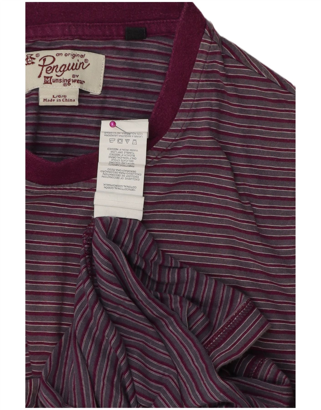 Penguin Mens T-Shirt Top Large Purple Striped Cotton