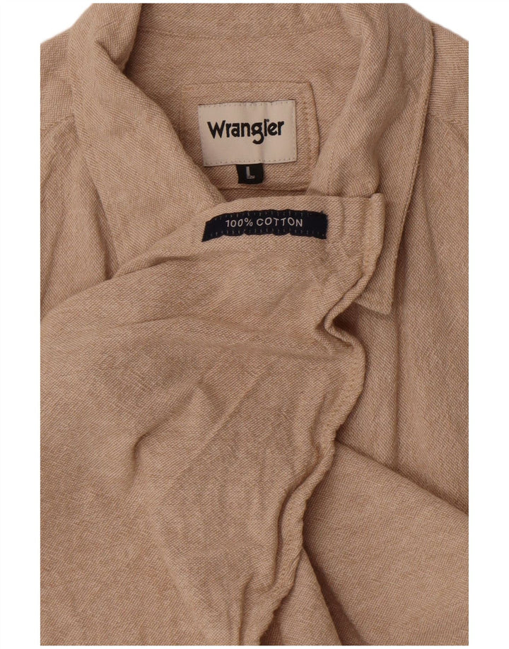 Wrangler Mens Short Sleeve Shirt Large Beige Cotton