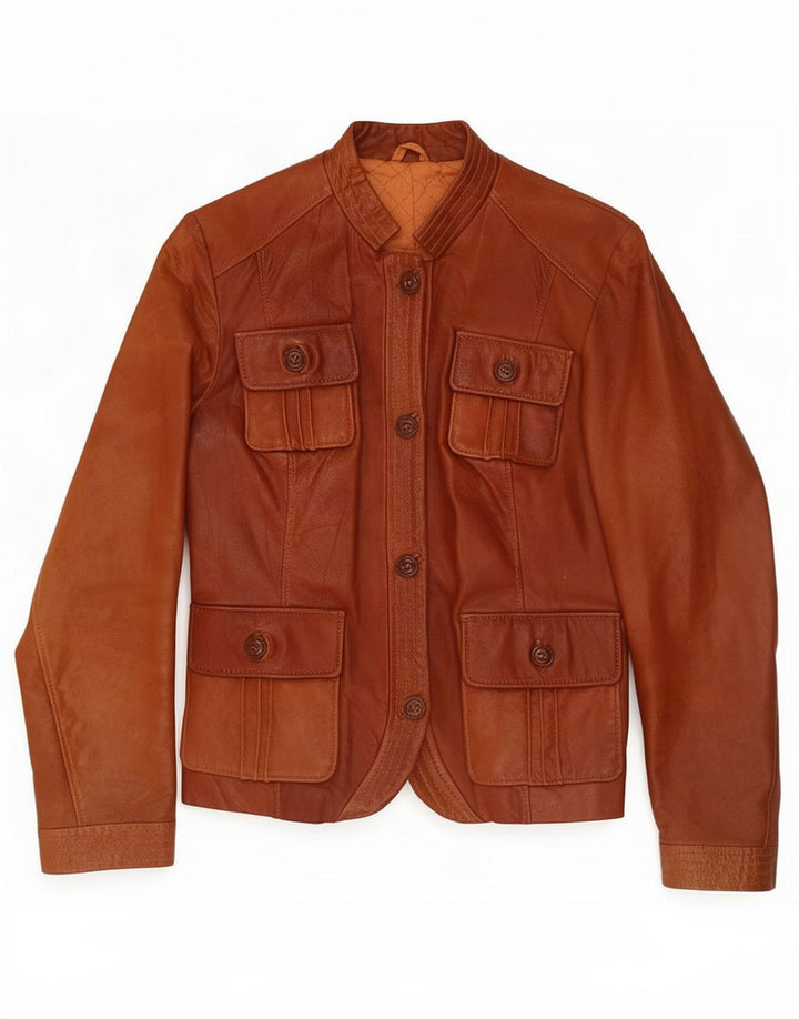 Vintage Womens Leather Utility Jacket UK 8 Small Brown