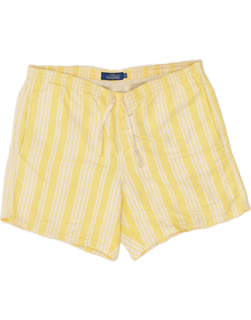 BEST COMPANY Mens Sport Shorts Medium Yellow Striped Polyamide | Vintage Best Company | Thrift | Second-Hand Best Company | Used Clothing | Messina Hembry 