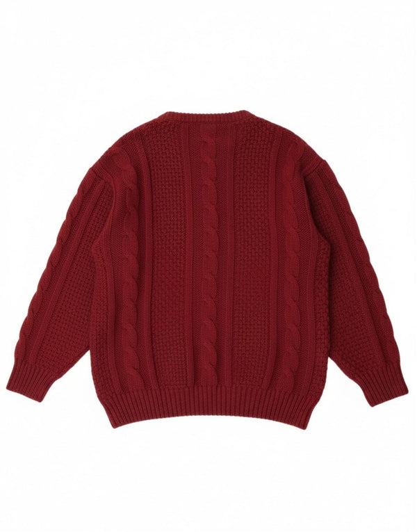 Vintage Mens Crew Neck Jumper Sweater Large Burgundy Wool