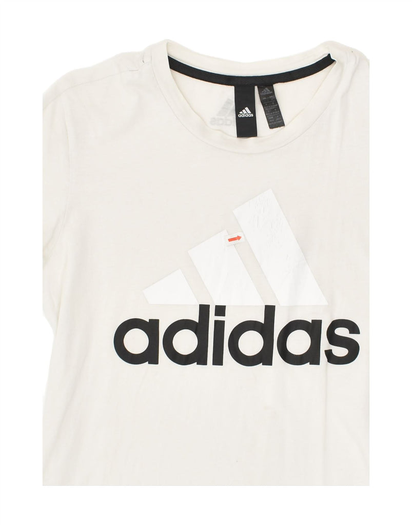 ADIDAS Womens Graphic T-Shirt Top UK 12/14 Medium  White Cotton | Vintage Adidas | Thrift | Second-Hand Adidas | Used Clothing | Messina Hembry 