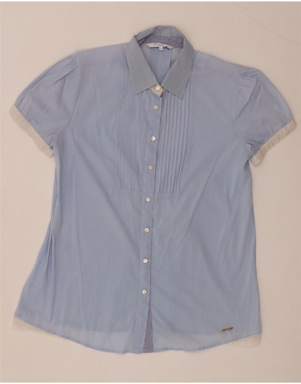 Marella Womens Short Sleeve Tuxedo Shirt IT 44 Medium Blue Colourblock