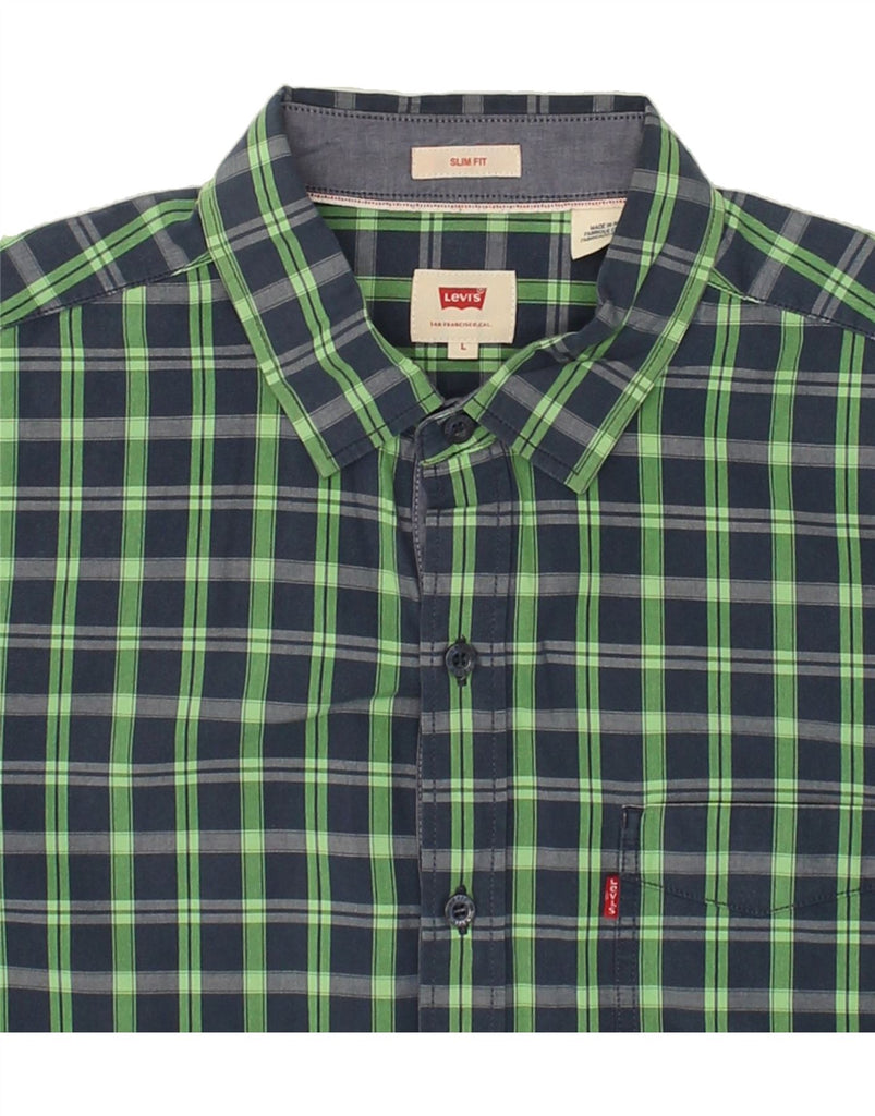 LEVI'S Mens Slim Short Sleeve Shirt Large Green Check Cotton | Vintage Levi's | Thrift | Second-Hand Levi's | Used Clothing | Messina Hembry 