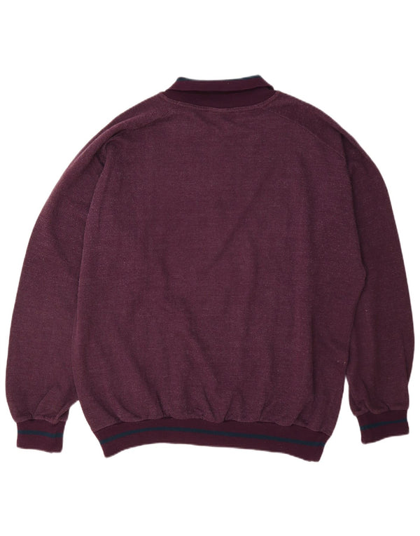 C&A Mens Graphic Polo Neck Sweatshirt Jumper EU 52/54 Large Burgundy Cotton