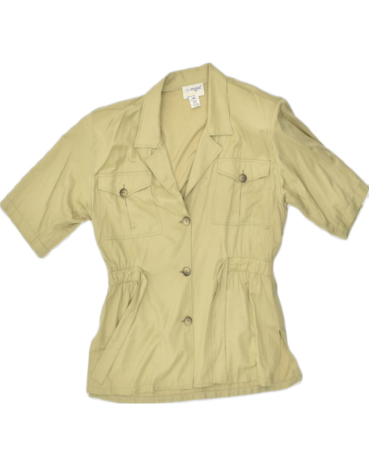 VINTAGE Womens 3 Button Blazer Jacket UK 12 Medium Beige Viscose | Vintage Vintage | Thrift | Second-Hand Vintage | Used Clothing | Messina Hembry 