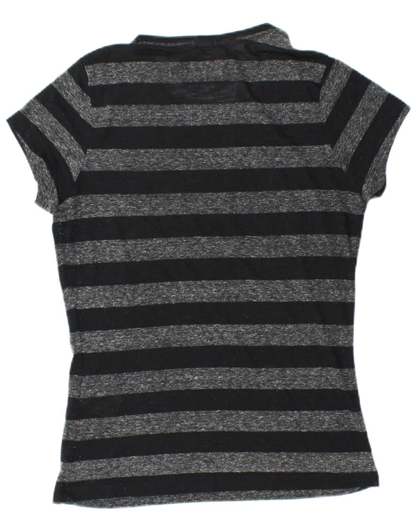 Superdry Womens Graphic T-Shirt Top UK 12 Medium Black Striped Polyester