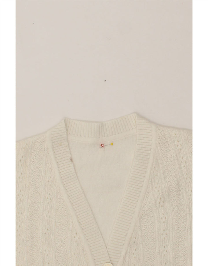 VINTAGE Womens Short Sleeve Cardigan Sweater IT 42 Medium White Vintage Vintage and Second-Hand Vintage from Messina Hembry 