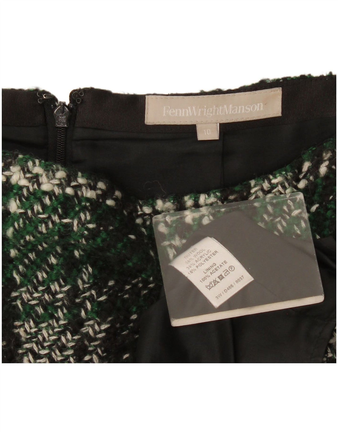 Fenn Wright Manson Womens Mini Skirt UK 10 Small W30 Green Check Wool
