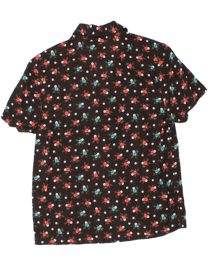 VANS Womens Oversized Short Sleeve Shirt Blouse UK 6 XS Black Floral Rayon Vintage Vans and Second-Hand Vans from Messina Hembry 